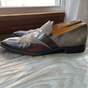Paul Fredrick brown and gray loafers | size 10 Paul Fredrick Vero Cuoio Italian All Leather Stitched Sole  main image 3